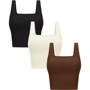Women’s Ribbed Seamless Crop Tank Top | Square Neck Sleeveless Workout Cami